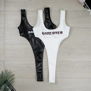 Frauen Catsuit Verlockend Dessous Unterwäsche Bodysuit Buchstaben Gedruckt - Picture 1 of 42