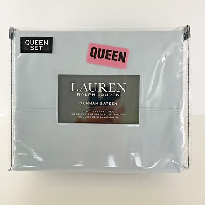 Juego de sábanas Ralph Lauren Dunham satén azul celestial reina bolsillo profundo granja Foto 1 de 4