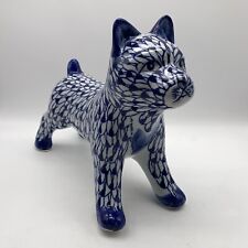 Hachi Dog Statue Fishnet Herend Style Large Blue White Rare Collectible
