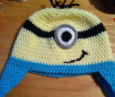 Gorro de ganchillo Minion Tobagan hecho a mano en excelente estado Gorro Dispicable Me Foto 1 de 4