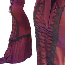 Victorian Maxi Skirt, Gothic Lace Up Tail, Satin Burgundian, Lip Service M