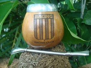 Racing Club, ARGENTINA MATE GOURD Soccer CUP WITH STRAW BOMBILLA, Football - Picture 1 of 6