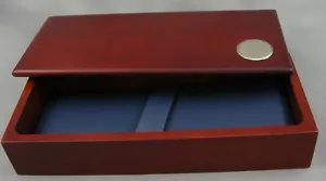 Confezione Regalo Penna Legno - Legno Mogano con Interno Blu - 1 Scatola - Nuova - Foto 1 di 5