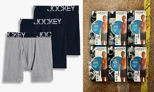 Mens Jockey Random Pack Of 3 Cotton Stretch Long Leg Boxer Short Sizes S M L XL - Picture 1 of 12