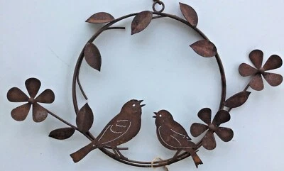 Metal Rusty Birds and Flowers Hanging Wreath  Outdoor decoration - image 1 of 4