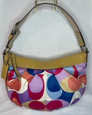 Bolso de Hombro COACH Cartera Firma Bufanda Satén y Cuero Borde F13796 Foto 1 de 4