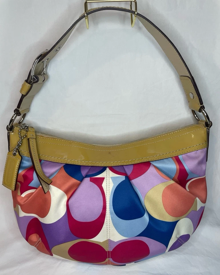 Bolso de Hombro COACH Cartera Firma Bufanda Satén y Cuero Borde F13796 Foto 1 de 4