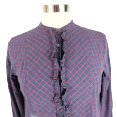 Blusa Henley J Crew feminina algodão vermelha azul marinho diamante tamanho 2 - Imagem 1 de 4