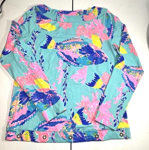 Lilly Pulitzer Shorely Blue Sandstorm U-Boot-Ausschnitt Öse Damen Langarm Medium - Bild 1 von 9