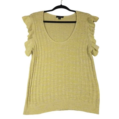 J. Suéter mediano Crew para mujer verde tejido manga volantes mezcla de lino preppy Foto 1 de 4