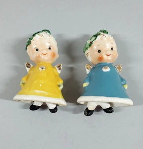 2 Vintage Napco Japan Angel Ceramic Bell Leg Clapper Christmas Figure Ornaments - Picture 1 of 10