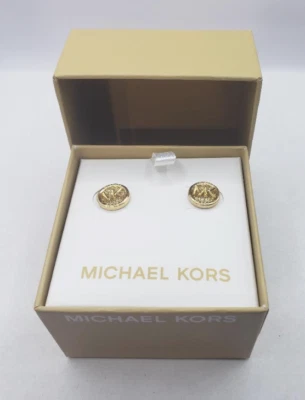 Aretes MICHAEL KORS tono dorado pavé logotipo MKJX8012710 MKJ8012 nuevos $145 Foto 1 de 4