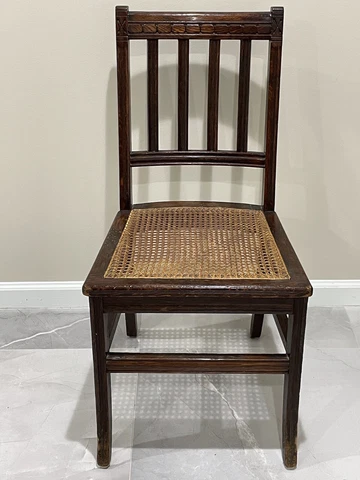 Antique Hand Carved Cane Dining Chair. Beautiful Fretwork Cover