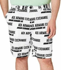 ARMANI EXCHANGE 3KZS10ZN24Z BIG BOLD LOGO BERMUDA SHORT. WHITE BLACK, W 38, NEW - Picture 1 of 8