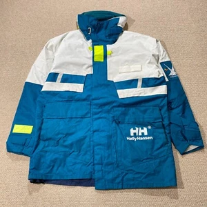 VINTAGE Helly Hansen Waterproof Jacket Mens XL Turquoise White HellyTech Coastal - Picture 1 of 13
