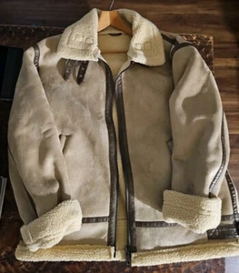 Zara Men's Shearling Bomber Jacket B-3 Style Beige/Brown Faux Fur Size XL - Picture 1 of 8