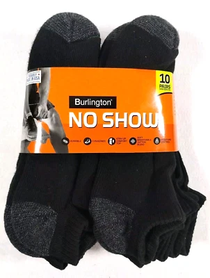 Burlington Men's Comfort Athletic No Show Socks 10 pairs Large 6-12 Black - Image 1 of 4