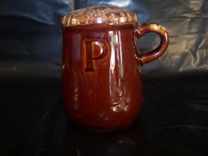 MCM McCoy Pottery Brown Drip Pepper Shaker 4" Stove Top Handled NICE w/ stopper - Picture 1 of 6