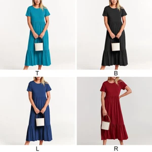 Maxi Vestido ALine Para Mujer Capas Verano Vestido Largo Manga Corta Vestido Sol - Imagen 1 de 16