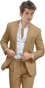 2 Piece Boys Linen Suit Formal Slim Fit Summer Beach Wedding Party Prom Suits - Picture 1 of 27