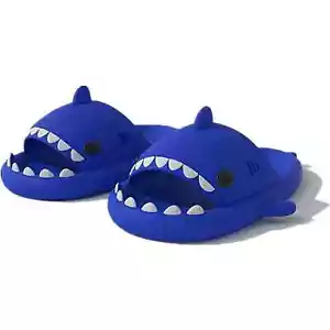 Blue Sharks Slippers Kids Thick Sole In/Outdoor Sliders Sandals Shoes - Picture 1 of 4