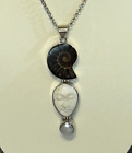 Pearl Ammonite Carved Bone Face 925 Silver Pendant Fashion Jewellery Silver