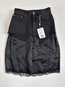 Falda MM6 Maison Margíela Borde Crudo Denim Encaje Capas en Negro Talla 40 Nueva con Etiquetas - Imagen 1 de 7