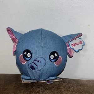 NWT Squeezamals 3.5" Plush Series 3 Blue Pink Shimmer Ears Eddy Elephant BNWT - Picture 1 of 4