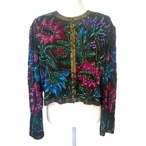 Chaqueta de seda con cuentas vintage Night Vogue años 80 90 talla GRANDE noche con joyas - Imagen 1 de 9