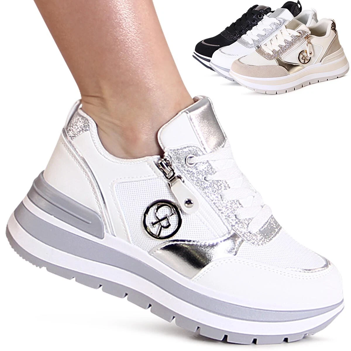 Damen Chunky Sneaker Weiß – Plateau-Sohle 4.5cm, Bequem & Stylish