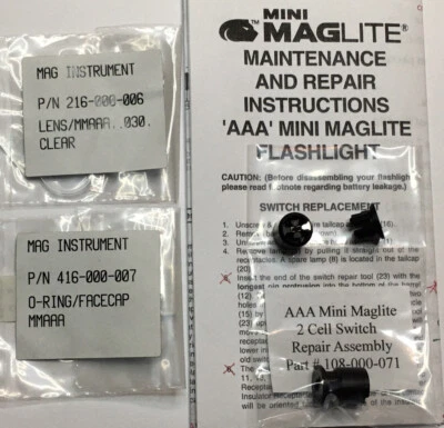 AAA 2 Cell Mini Maglite Repair Switch Assembly # 108-000-071 with New Lens