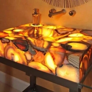 Fregadero de lavabo de piedra de ágata de 12"x18"x5", fregadero de piedra de geoda, decoración de baño hecha a mano - Imagen 1 de 11