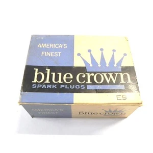 VINTAGE BLUE CROWN E9 SPARK PLUGS SET OF 8 INCLUDED W/ BOX NOS VTG GOOD COND. - Picture 1 of 5
