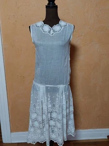 1920s White Cotton Trapunto And Net Summer Dress SM - Picture 1 of 9
