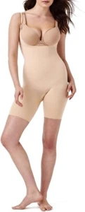 SPANX™ Women's Sz Large Seamless Power Open-Bust Mid-Thigh Bodysuit in Soft Nude - Picture 1 of 9