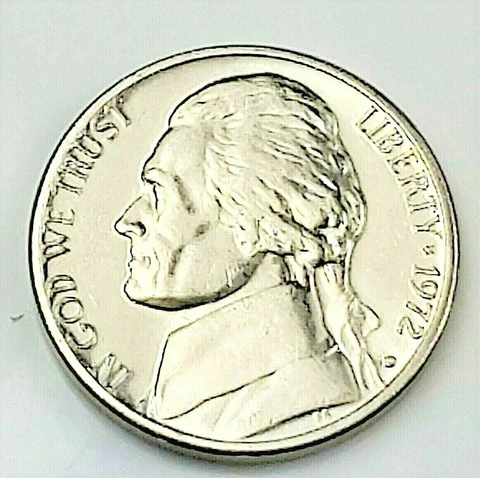 1972 D Jefferson Nickel - BU Coin Pulled from an OBW Roll Cover