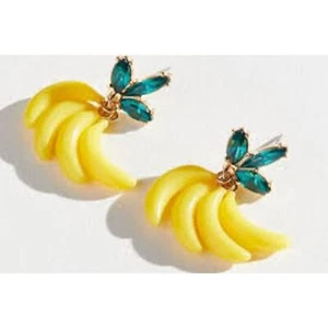 Urban Outfitters Rhinestone Banana Statement Earrings NWT 38 yellow - Picture 1 of 3