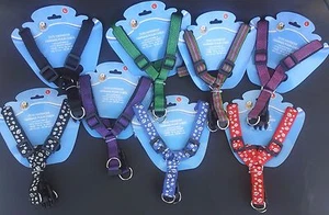 DOG NYLON STRAP HARNESSES - SMALLER DOGS Adjustable SELECT: Harness Size &Color - Picture 1 of 34