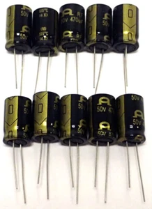 RADIAL ELECTROLYTIC CAPACITOR 50V 470uF, LOT OF 10, NOS! - Picture 1 of 2