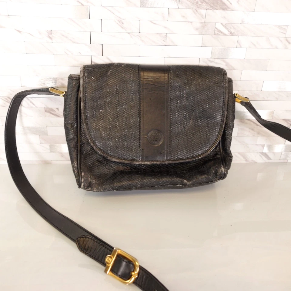 Bolsa Fendi Vintage Couro Transversal Satchel Estilingue Bolsa de PVC Luxo Anos 80 DEFEITOS - Imagem 1 de 4