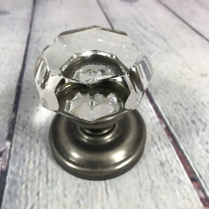 Metal Door Knob Clear Glass Octagon Handle Decorative Silver Color Home Craft - Picture 1 of 6