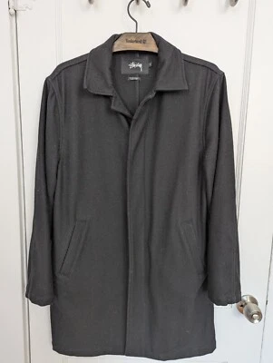 Stussy Black Wool Overcoat Size S - Image 1 of 4