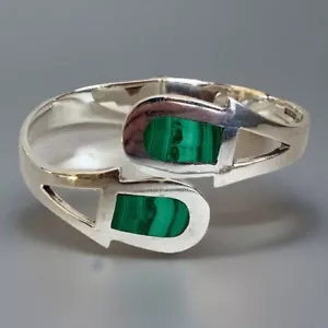 Sterling Silver Malachite Bangle Vintage Hinged Bracelet Heavy 50g 7.5” 19cm 925 - Picture 1 of 13