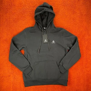 CONVERSE Hoodie Men's Medium Black Embroidered Star Chevron Fleece Pullover - Picture 1 of 10