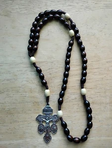 Paracord Rosenkranz Perlen braun Holz 10 mm silber 3 Wege Pardon Kruzifix - Bild 1 von 3