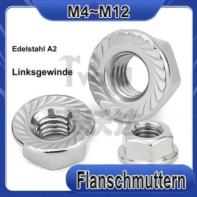 Flanschmuttern Sperrzahnmuttern Linksgewinde Mutter DIN 6923 Edelstahl A2 VA V2A - Bild 1 von 4