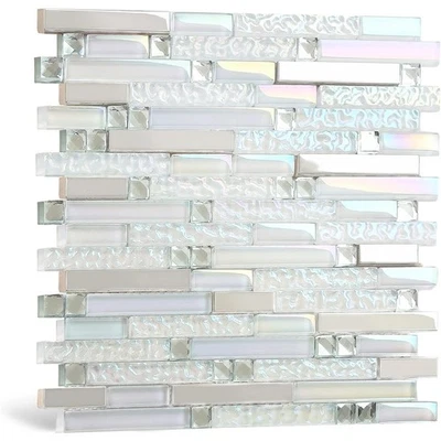 Azulejo de metal de vidrio iridiscente vidrio blanco espejo plateado mezclas de acero inoxidable Foto 1 de 4