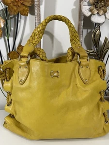 VTG Rare MICHAEL KORS SHOULDER HOBO SATCHEL TOTE Yellow PEBBLE LEATHER WOVEN - Picture 1 of 12