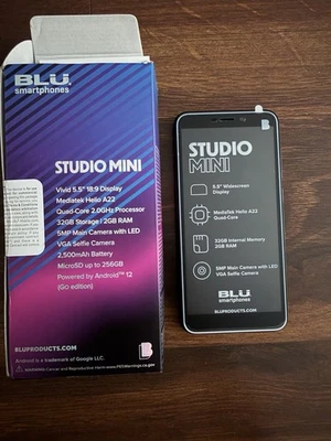 NEW SEALED BLU Studio Mini 2023 Unlocked Black GSM Dual SIM Android Smartphone - Image 1 of 3