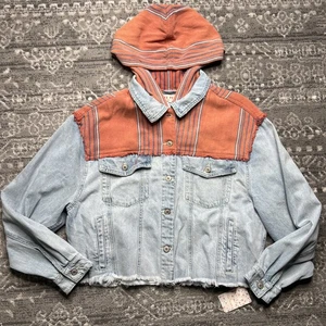Chaqueta vaquera con capucha Free People NUEVA CON ETIQUETAS Baja Mediana Boho Azteca Suroeste LEER - Imagen 1 de 10